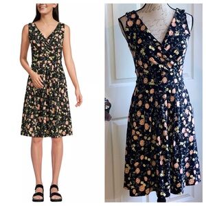 NWOT Lands End Dark Floral Sleeveless Fit N Flare Soft Modal Cotton Dress XSmall